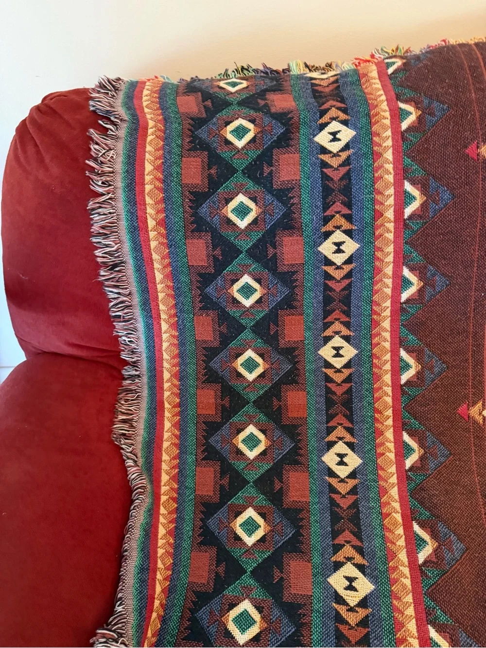 Vintage Goodwin Weavers Southwestern Geometric Woven Throw Blanket